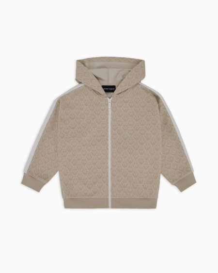 Armani Sudadera con capucha y cremallera de punto jacquard con motivo integral de águila