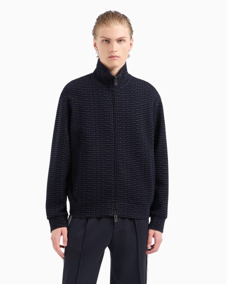Armani Sudadera Con Cremallera Completa De Punto Con Inscripción Integral Flocada