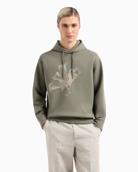 Armani Sudadera De Corte Holgado En Punto Doble Con Capucha Y Maxiestampado De Lirio