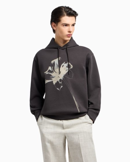 Armani Sudadera De Corte Holgado En Punto Doble Con Capucha Y Maxiestampado De Lirio