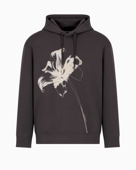 Armani Sudadera de corte holgado en punto doble con capucha y maxiestampado de lirio