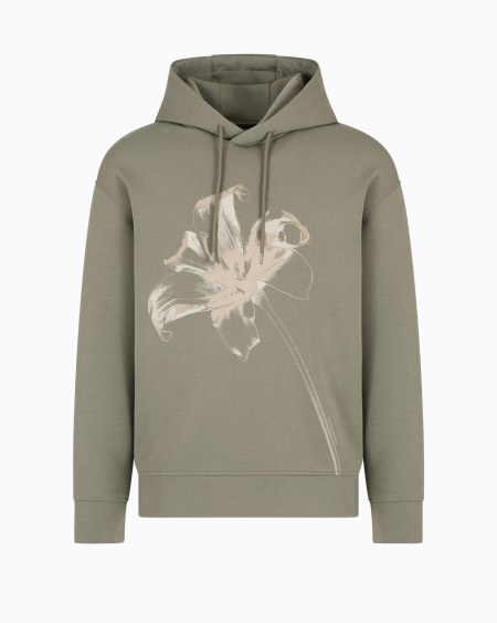 Armani Sudadera de corte holgado en punto doble con capucha y maxiestampado de lirio