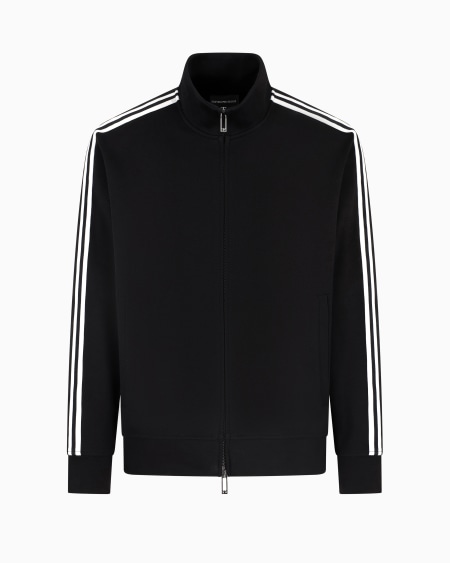 Armani Sudadera de punto con cremallera completa y bandas con logotipo