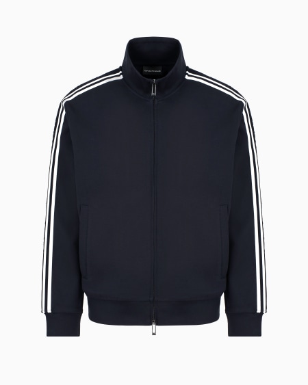 Armani Sudadera de punto con cremallera completa y bandas con logotipo
