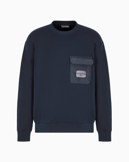 Armani Sudadera de punto de felpa con bolsillo acolchado y parche con logotipo