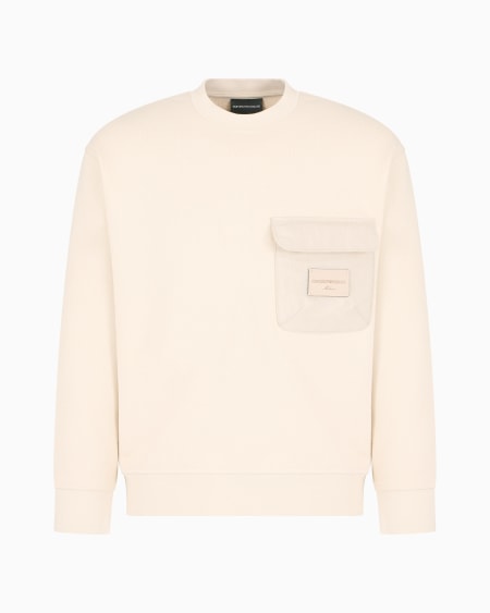 Armani Sudadera de punto de felpa con bolsillo acolchado y parche con logotipo