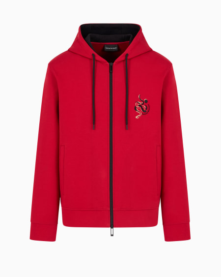 Armani Sudadera de punto doble con capucha cremallera y bordado