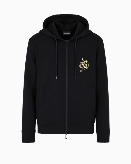 Armani Sudadera de punto doble con capucha cremallera y bordado