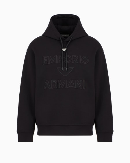 Armani Sudadera de punto doble con capucha y maxilogotipo bordado en relieve