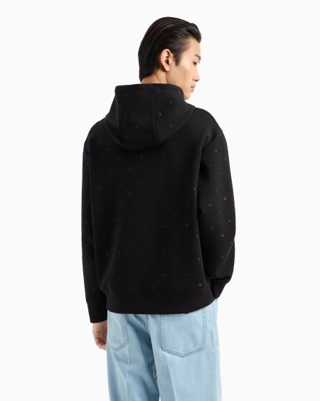 Armani Sudadera De Punto Doble Con Capucha Y Microbordado De águilas Por Toda La Prenda