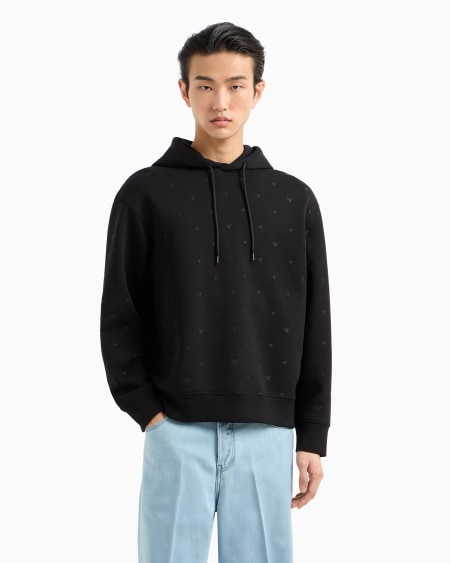 Armani Sudadera De Punto Doble Con Capucha Y Microbordado De águilas Por Toda La Prenda