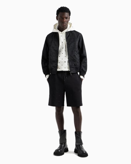 Armani Sudadera De Punto Doble Con Capucha Y Microbordado De águilas Por Toda La Prenda