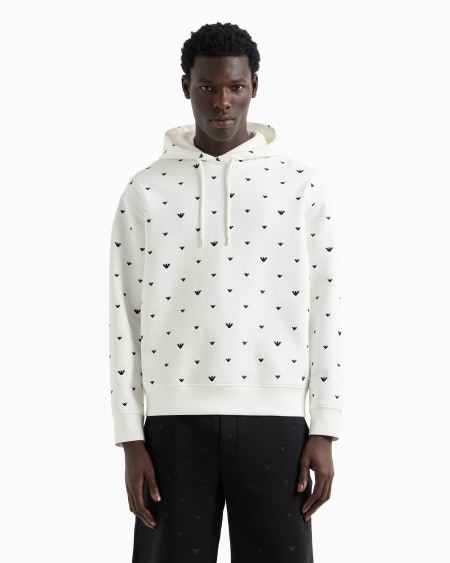 Armani Sudadera De Punto Doble Con Capucha Y Microbordado De águilas Por Toda La Prenda