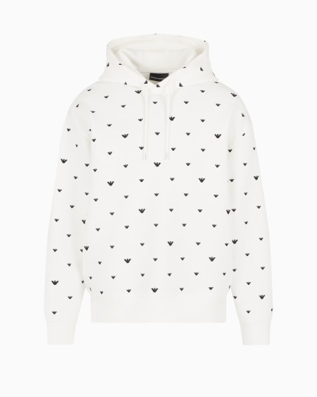 Armani Sudadera De Punto Doble Con Capucha Y Microbordado De águilas Por Toda La Prenda