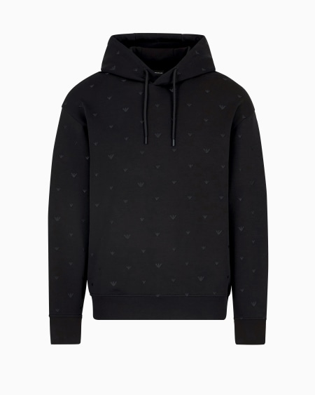 Armani Sudadera de punto doble con capucha y microbordado de águilas por toda la prenda
