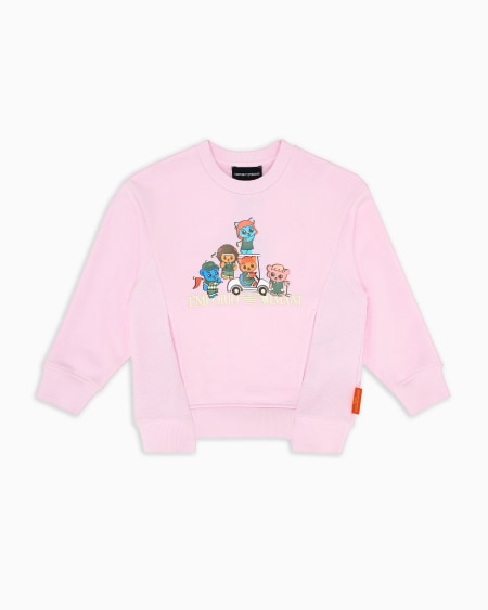 Armani Sudadera de punto orgánico con estampado Manga Bear Crew ASV