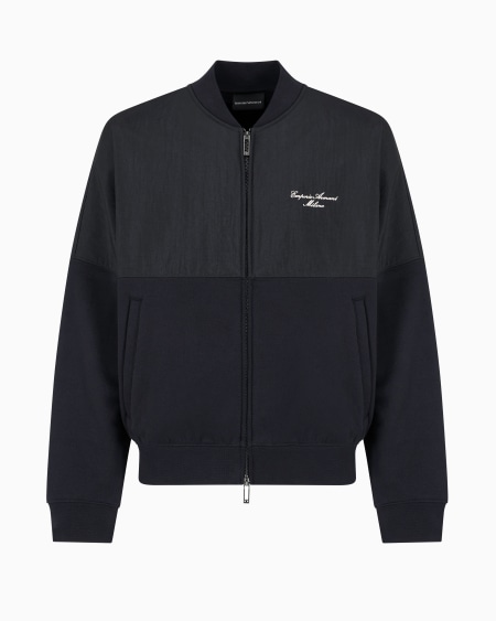 Armani Sudadera tipo cárdigan de nailon y punto de felpa con logotipo bordado
