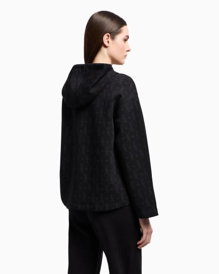 Armani Sudadera Tipo Cárdigan De Punto Doble Con Capucha E Inscripción Integral