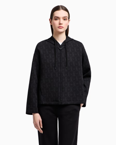 Armani Sudadera Tipo Cárdigan De Punto Doble Con Capucha E Inscripción Integral