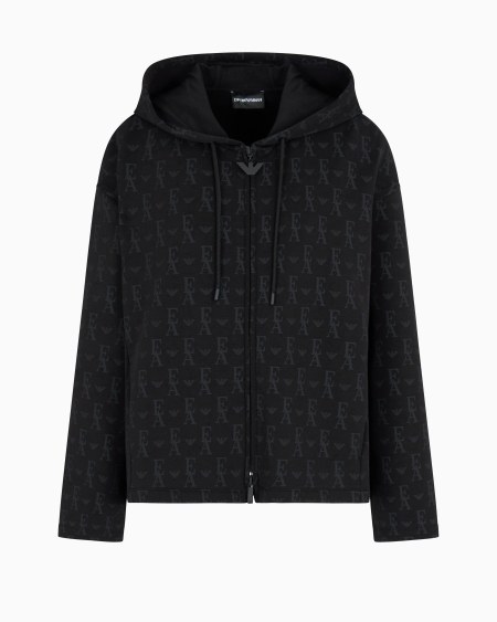 Armani Sudadera tipo cárdigan de punto doble con capucha e inscripción integral