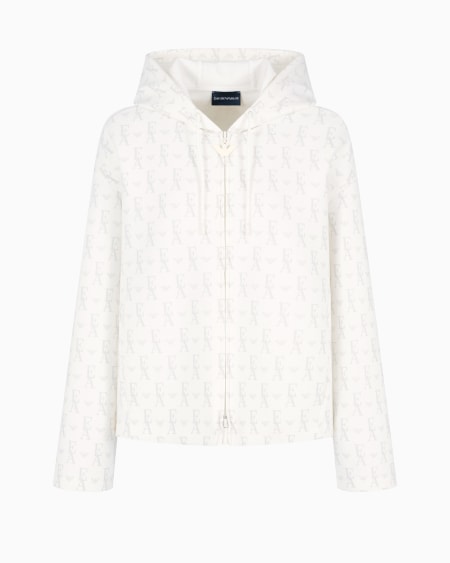 Armani Sudadera Tipo Cárdigan De Punto Doble Con Capucha E Inscripción Integral