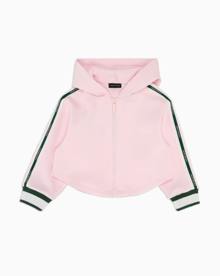 Armani Sudadera tipo cárdigan de punto doble con capucha y cinta con logotipo