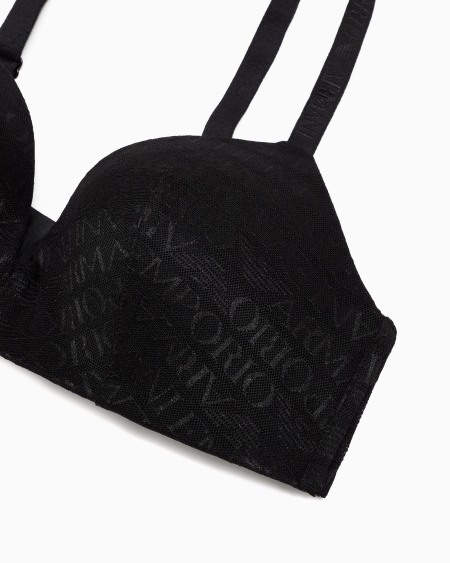 Armani Sujetador De Triángulo Acolchado En Malla Reciclada Con Inscripción Integral Del Logotipo ASV