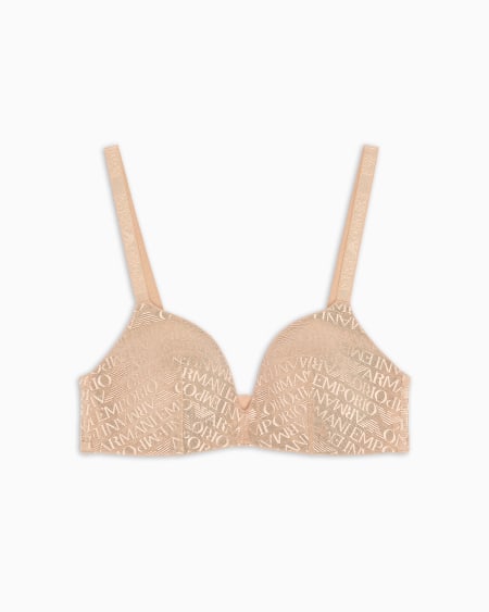 Armani Sujetador de triángulo acolchado en malla reciclada con inscripción integral del logotipo ASV