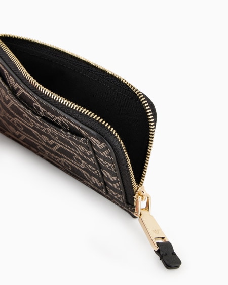 Armani Tarjetero Con Cremallera Perimetral Y Estampado Integral De Monograma