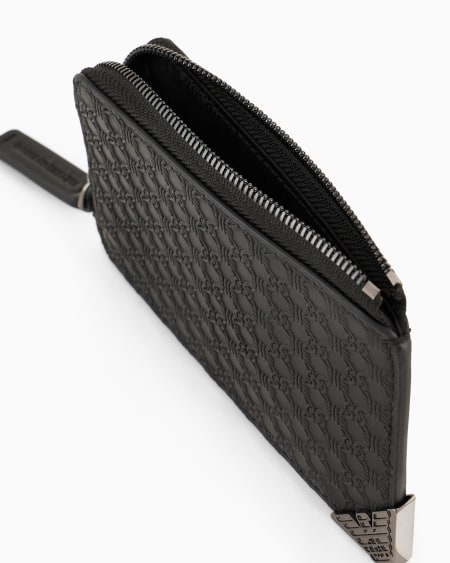 Armani Tarjetero De Piel Con Cremallera Y Motivo Integral En Relieve