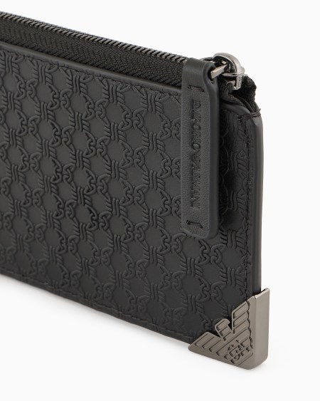 Armani Tarjetero De Piel Con Cremallera Y Motivo Integral En Relieve