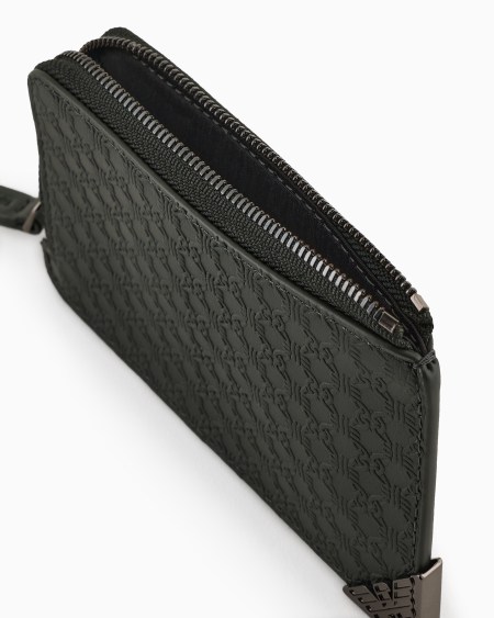 Armani Tarjetero De Piel Con Cremallera Y Motivo Integral En Relieve