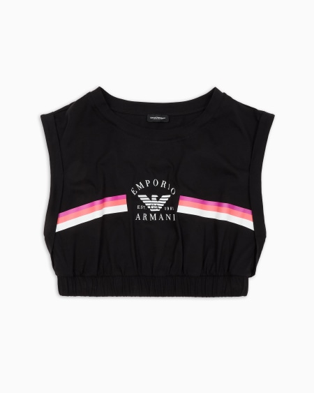 Armani Top corto de estar por casa en algodón orgánico Iconic con banda con logotipo ASV