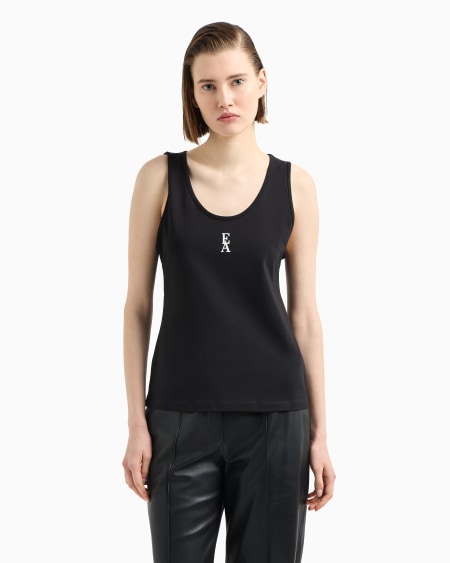 Armani Top De Punto De Algodón Elástico Con Logotipo