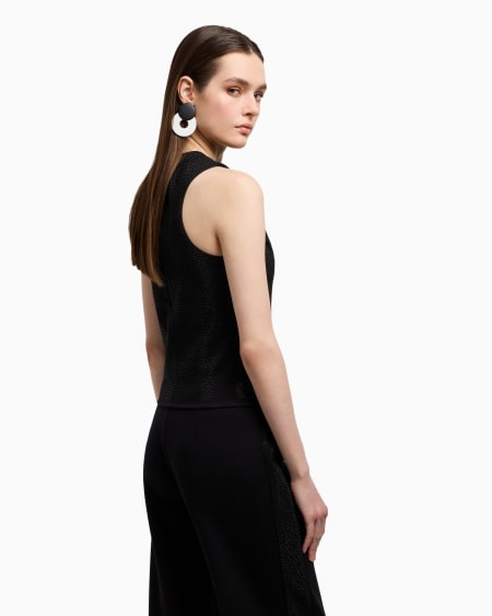 Armani Top De Punto Interlock Con Aplicación Integral De Microtachuelas