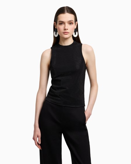 Armani Top De Punto Interlock Con Aplicación Integral De Microtachuelas