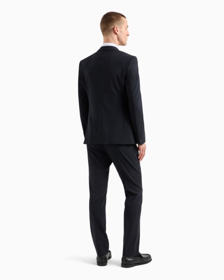 Armani Traje De Abotonadura Sencilla De Tejido De Lana Virgen Bielástico