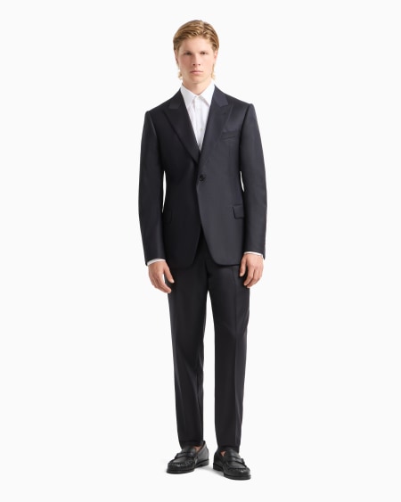 Armani Traje De Abotonadura Sencilla En Lana Fría Con Motivo Pata De Gallo En Tejido Jacquard