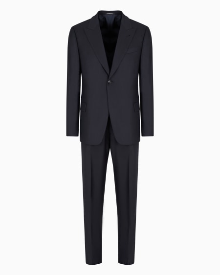 Armani Traje de abotonadura sencilla en lana fría con motivo pata de gallo en tejido jacquard