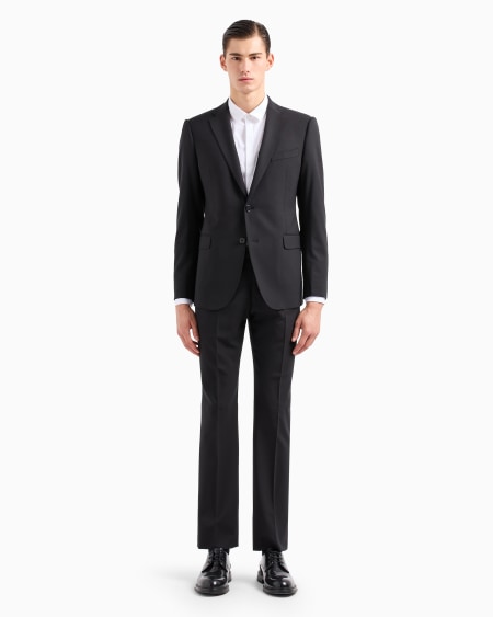 Armani Traje De Abotonadura Sencilla Slim Fit De Lana Fría Elástica Cepillada