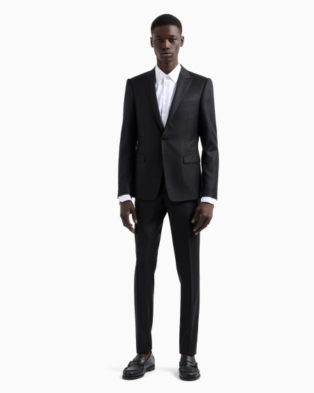 Armani Traje De Abotonadura Sencilla Slim Fit En Lana Virgen Con Microfantasía De Tejido Jacquard