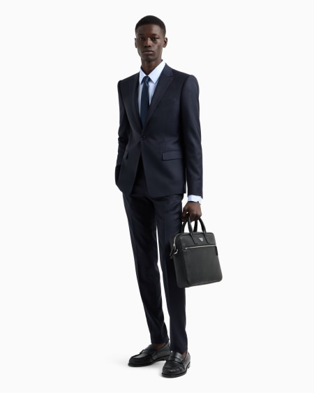 Armani Traje De Abotonadura Sencilla Slim Fit En Lana Virgen Con Microfantasía De Tejido Jacquard