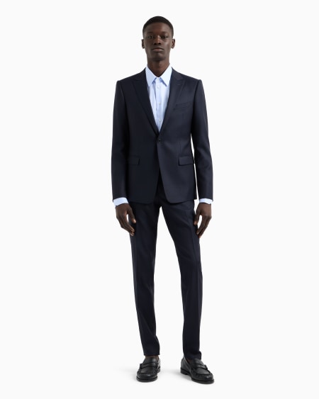 Armani Traje De Abotonadura Sencilla Slim Fit En Lana Virgen Con Microfantasía De Tejido Jacquard