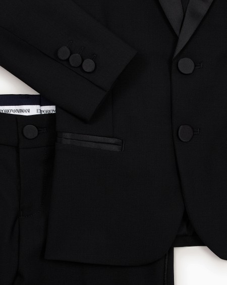 Armani Traje Esmoquin De Abotonadura Sencilla De Lana Fría Con Detalles De Satén