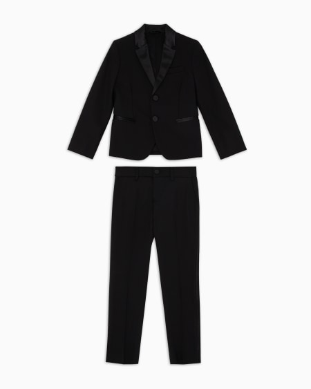 Armani Traje esmoquin de abotonadura sencilla de lana fría con detalles de satén