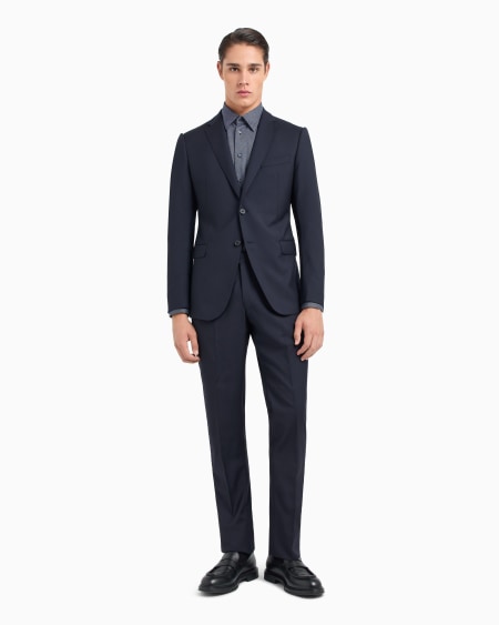 Armani Traje Slim Fit Con Chaqueta De Abotonadura Sencilla De Lana Virgen Con Microrrayas Tono Sobre Tono