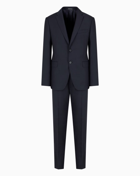 Armani Traje slim fit con chaqueta de abotonadura sencilla de lana virgen con microrrayas tono sobre tono