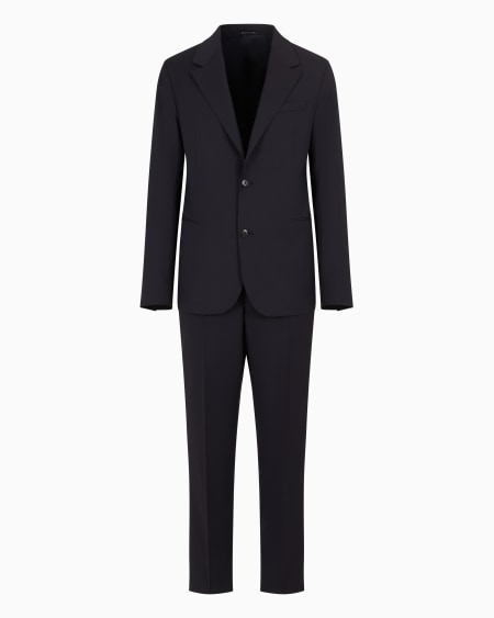 Armani Traje slim fit con chaqueta de abotonadura sencilla de tela elástica de lana fría tropical natural