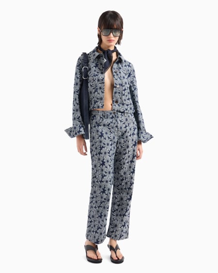 Armani Vaqueros De Denim Con Motivo Integral De Margaritas En Tejido Jacquard Cápsula Peace ASV