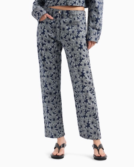 Armani Vaqueros De Denim Con Motivo Integral De Margaritas En Tejido Jacquard Cápsula Peace ASV